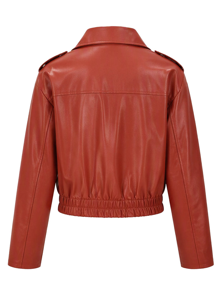 Veste Moto Courte en Similicuir à Col et Ourlet Élastiqué Années 1950 - 5