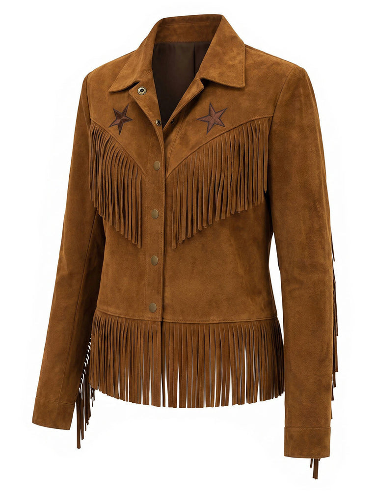 [Prévente] Veste western marron en suédine à étoiles et franges années 1970 - 3