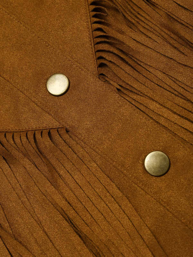 [Prévente] Veste western marron en suédine à étoiles et franges années 1970 - 6