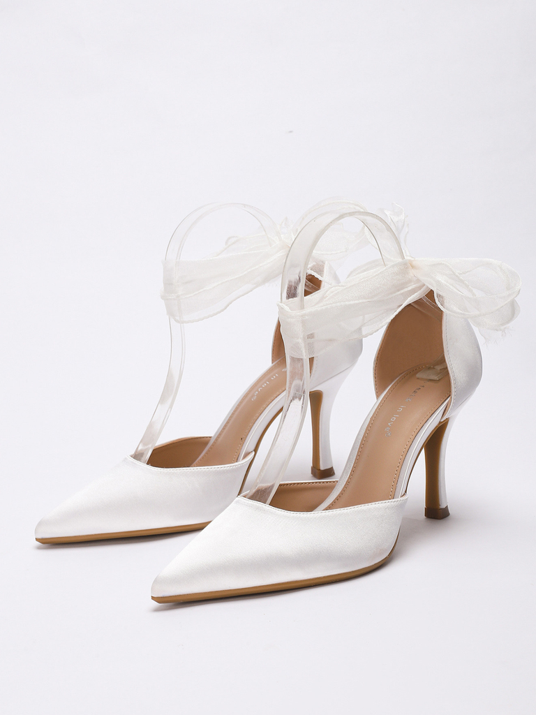 Vintage Satin Ruban Bout Pointu Talons Hauts