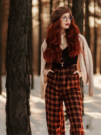 Combinaison faux 3 pièces à carreaux marron des années 1930 avec nœud