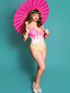 Maillot de bain rose à volants dos noué glace années 1970