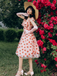 Robe trapèze rose fraise années 1950 en maille Chic