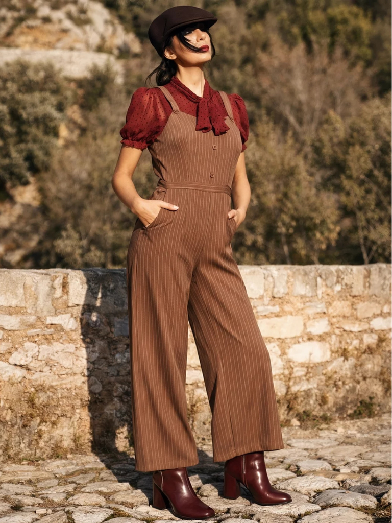 Combinaison rouge à rayures verticales en maille 1930s