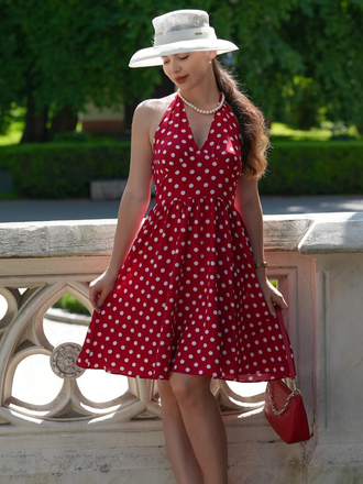 Robe dos nu rouge à pois des années 1950 Cocktail