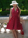 Robe dos nu rouge à pois des années 1950 Cocktail