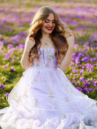 Robe en maille florale à lacets et baleines violette des années 1930