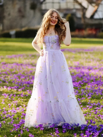 Robe en maille florale à lacets et baleines violette des années 1930