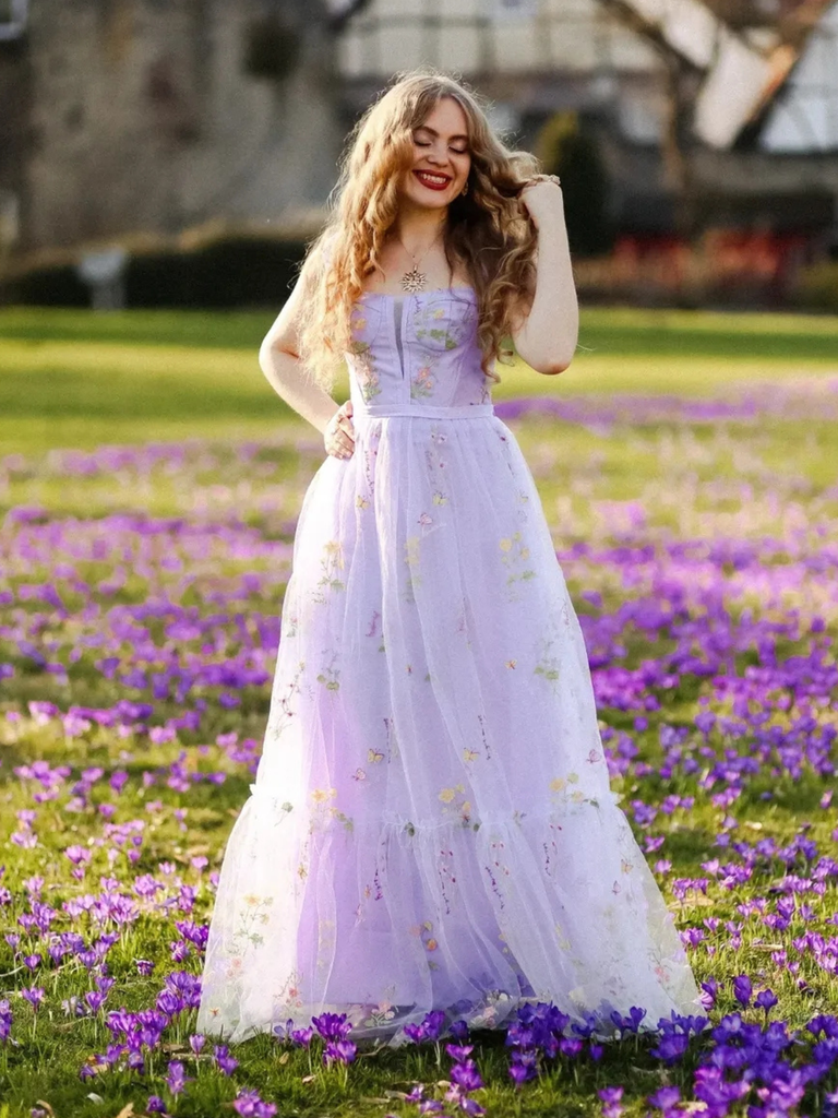 Robe en maille florale à lacets et baleines des années 1930