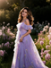 [Prévente] Robe fendue violette tulle fleurs 1970s