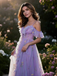 [Prévente] Robe fendue violette tulle fleurs 1970s