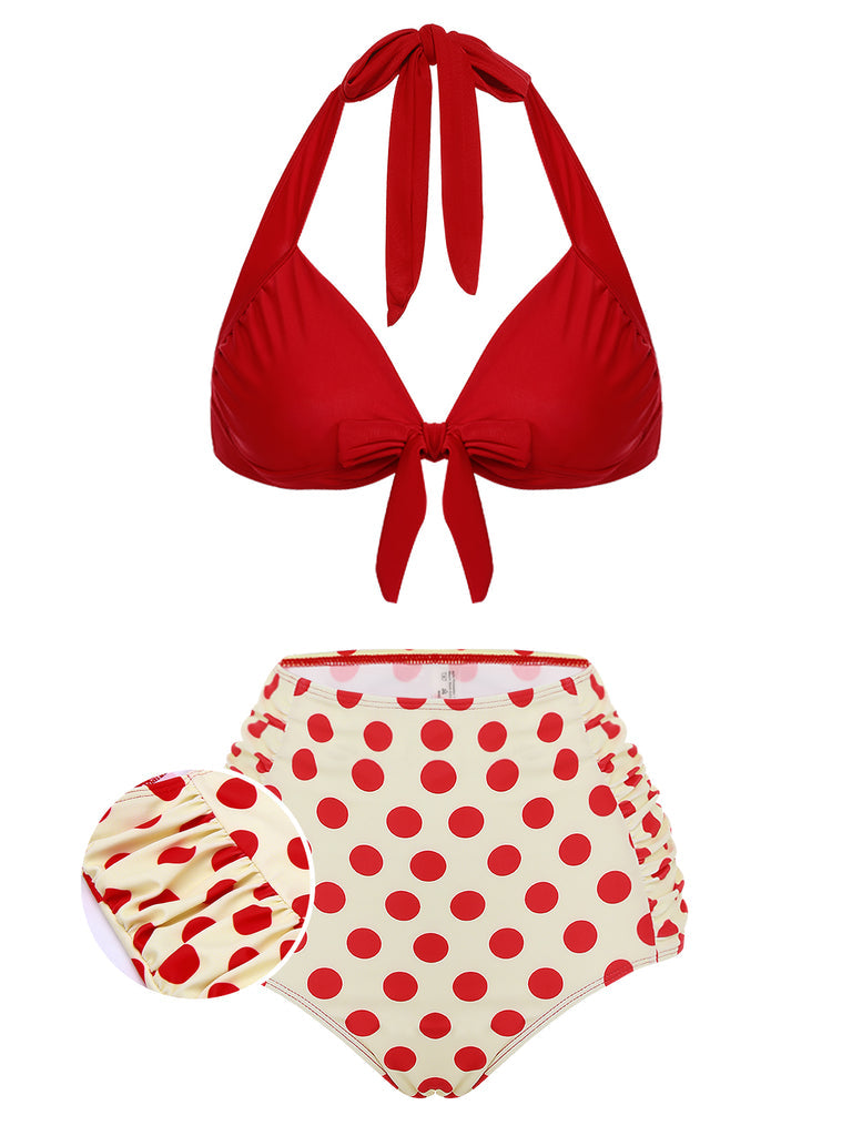 2PCS Maillot de Bain dos nu Rouge à Pois