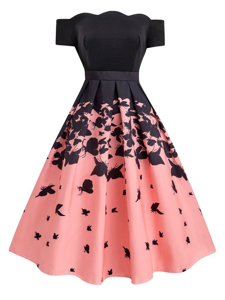 Robe Swing Vintage Année 50 Papillon Soirée Cocktail Pin Up