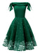 Robe verte à épaules dénudées en forme de flocon de Noël des années 1950