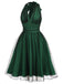 Robe en maille à pois dos nu de Noël verte des années 1950