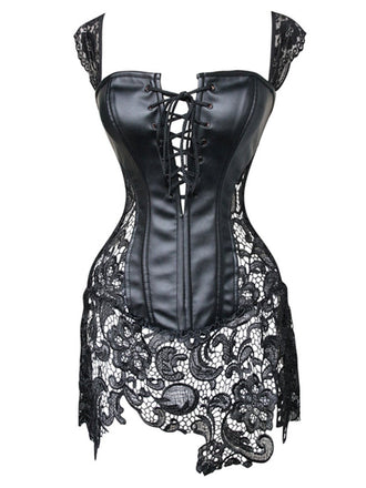 Corset en dentelle gothique en cuir noir Steampunk
