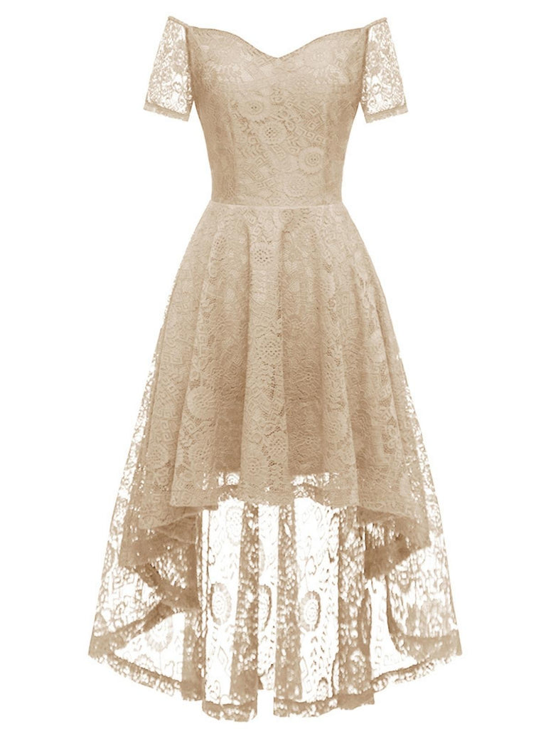 Robe en dentelle florale à épaules dénudées des années 1950