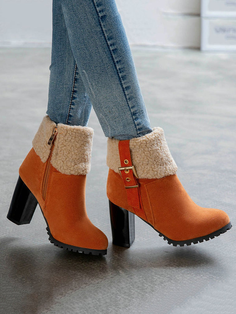 Bottes Courtes Retro Plus En Velours Gros Talons