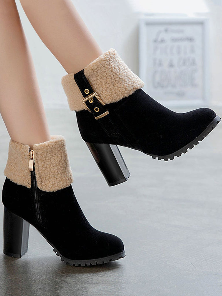 Bottes Courtes Retro Plus En Velours Gros Talons