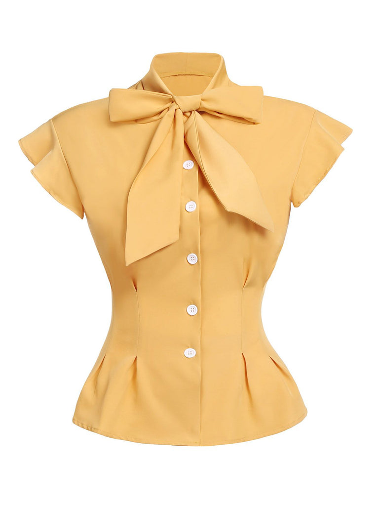 Chemise Jaune Vintage avec Nœud Papillon Rétro Chic