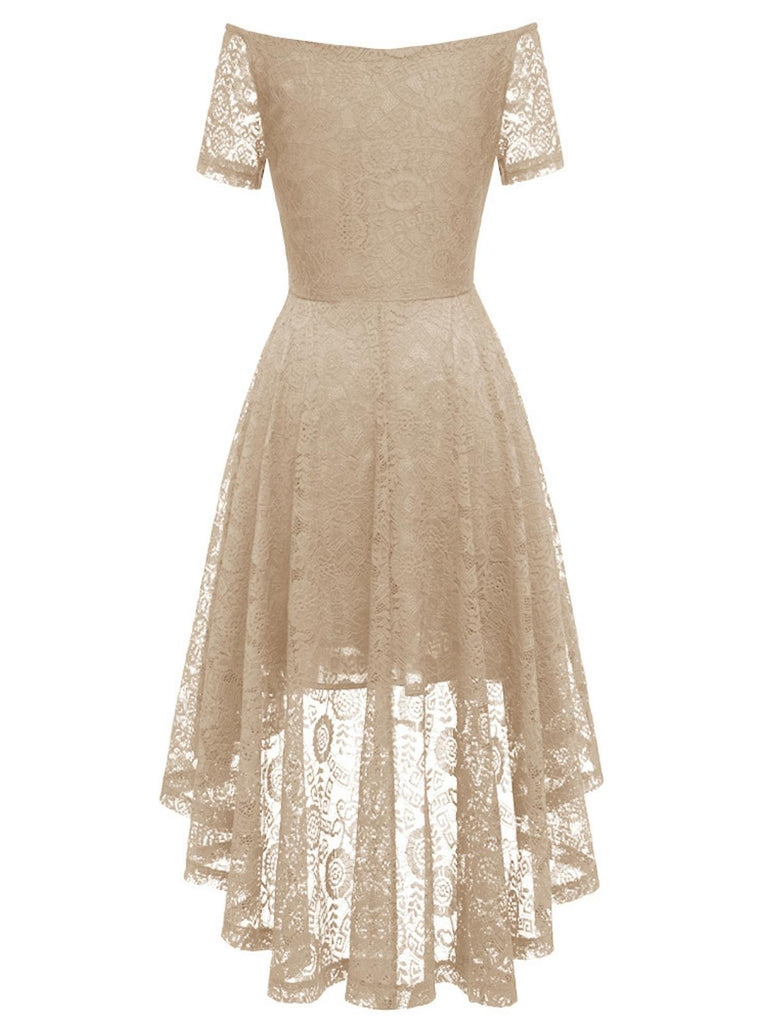 Robe en dentelle florale à épaules dénudées des années 1950