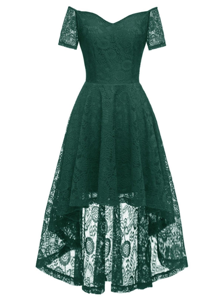 Robe en dentelle florale à épaules dénudées des années 1950