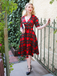 Robe Vintage Année 50 Demi-manches Col V Carreaux Cocktail Pin Up