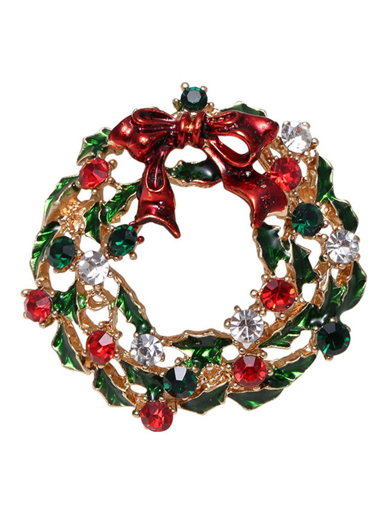 Broche Strass Couronne De Noël Rétro