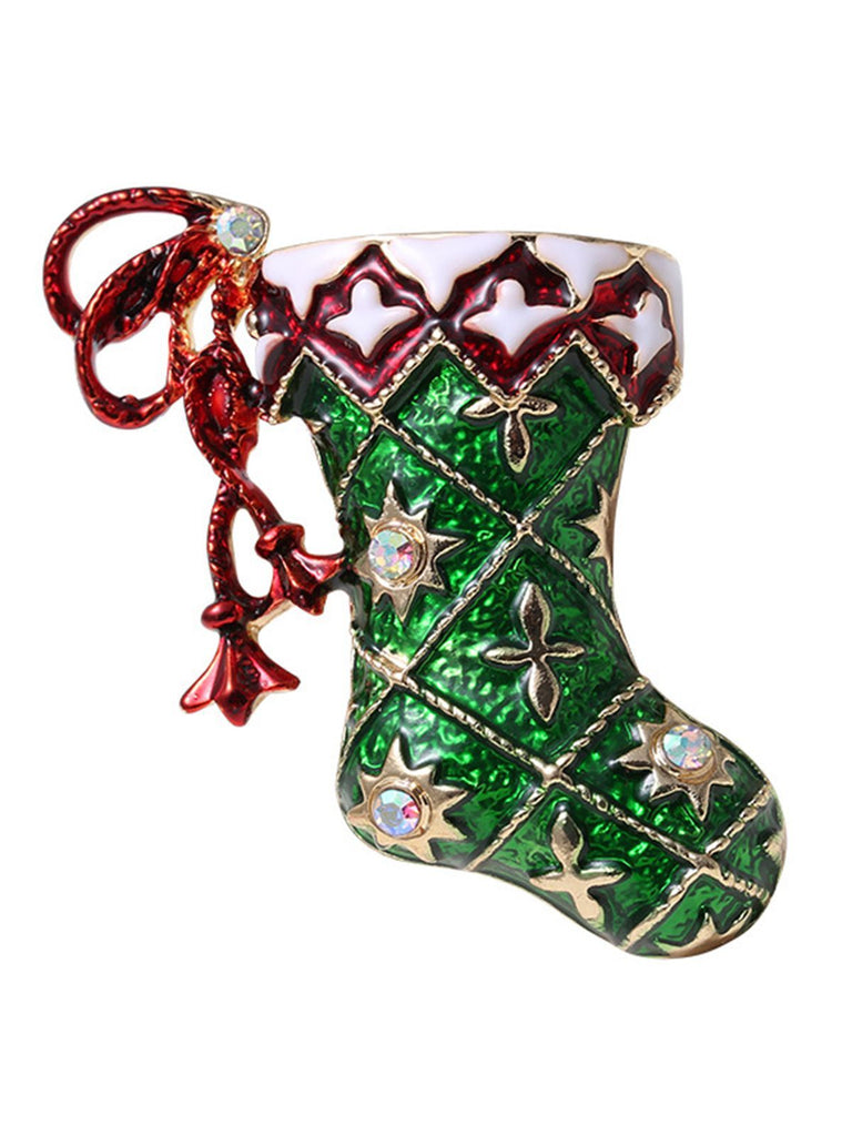 Broche Strass Chaussette De Noël Rétro