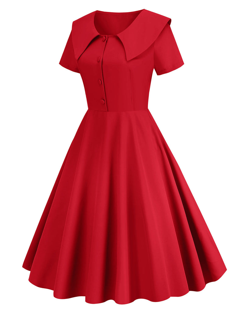 Robe trapèze à revers uni des années 1950