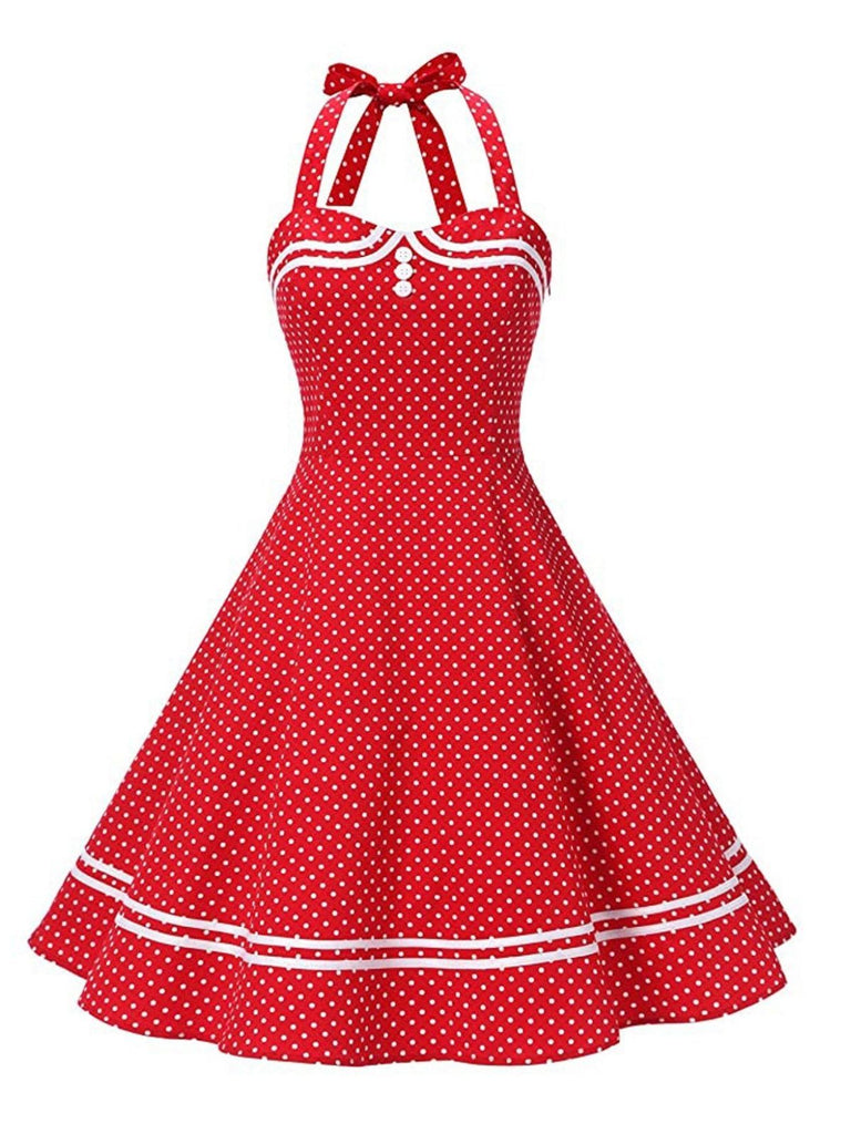 Robe Rockabilly Rouge à Pois des Années 1950