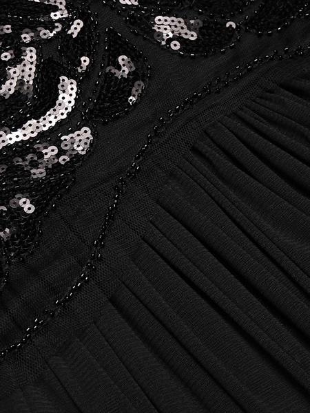 Robe Charleston Vintage Flapper Année 20 Gatsby Maxi à Paillettes Noire Soirée