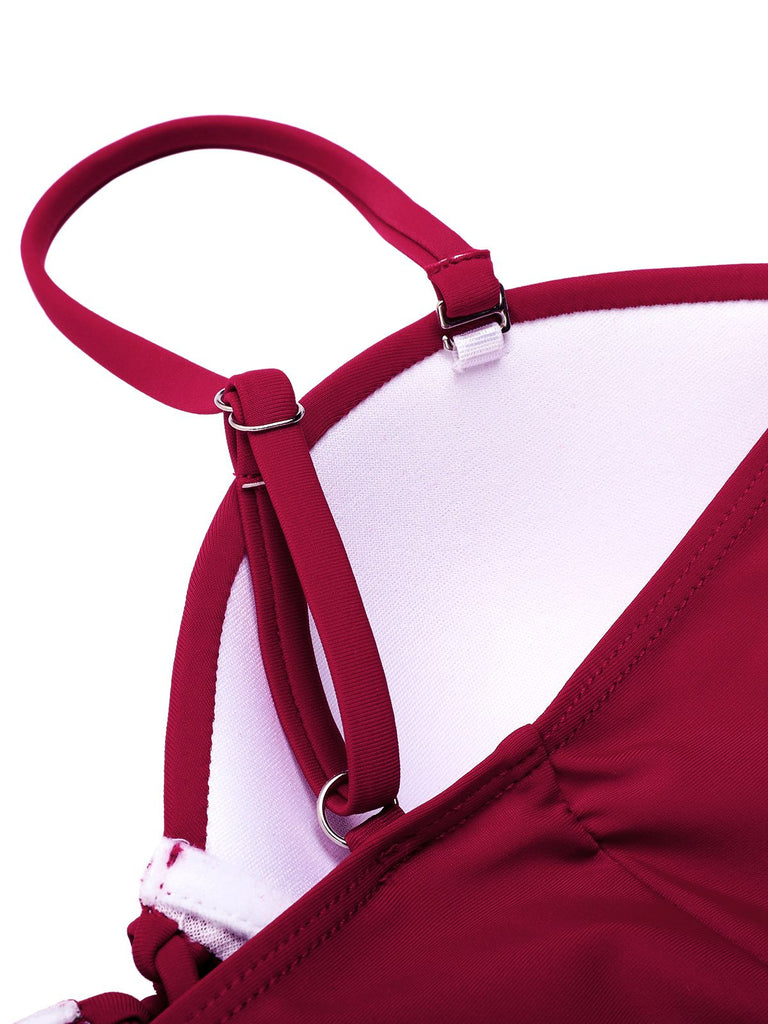 Maillot de bain une pièce à bretelles spaghetti uni rouge vin