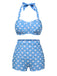 Ensemble de bikini dos nu bleu à pois années 1950