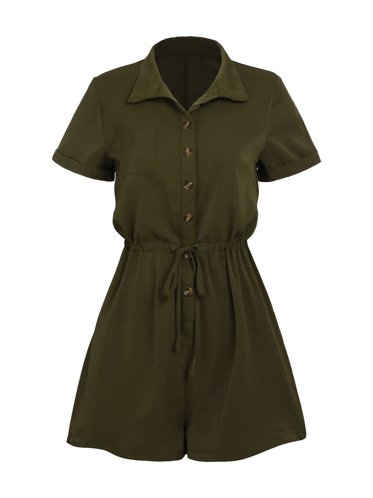 Combishort uni à Lacets Vert Armée des Années 1950 Nou