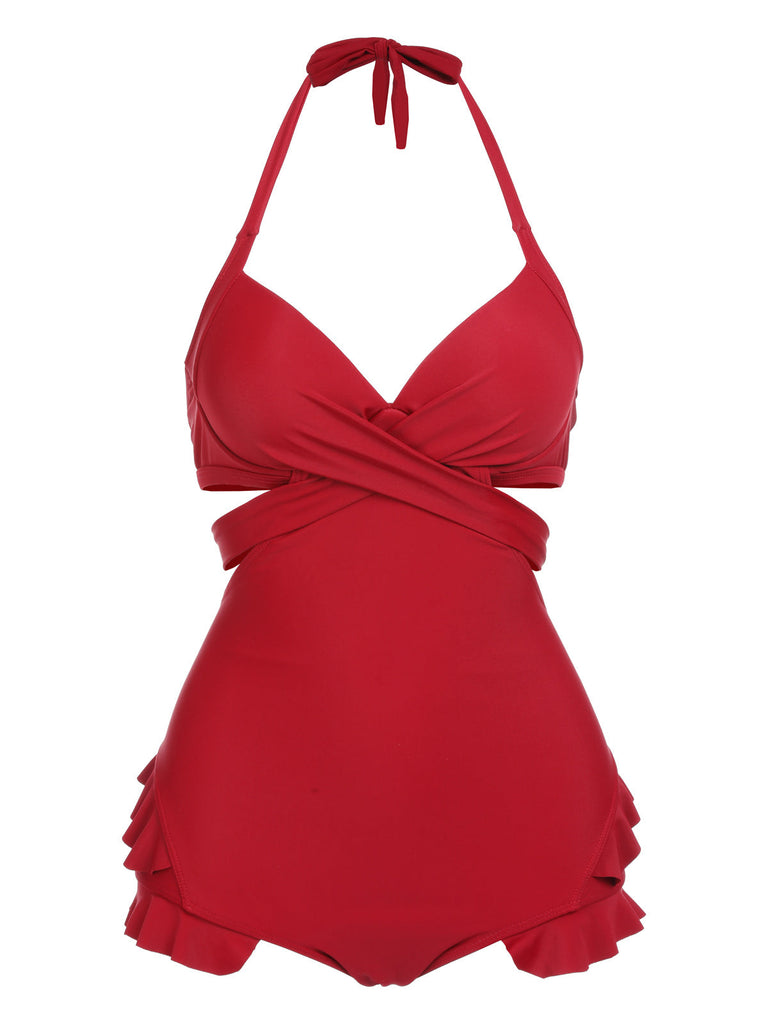 Maillot de Bain Une Pièce dos nu Papillon Rouge et cache maillot