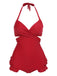 Maillot de Bain Une Pièce dos nu Papillon Rouge et cache maillot