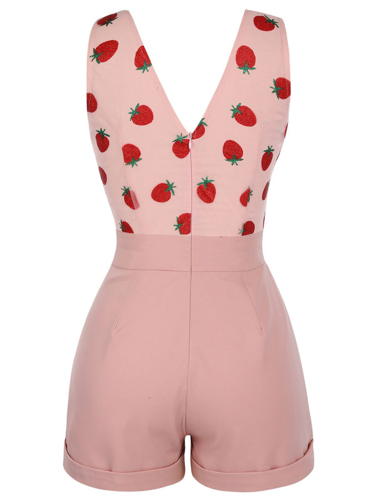 Combishort patchwork rose fraise années 1950 en maille