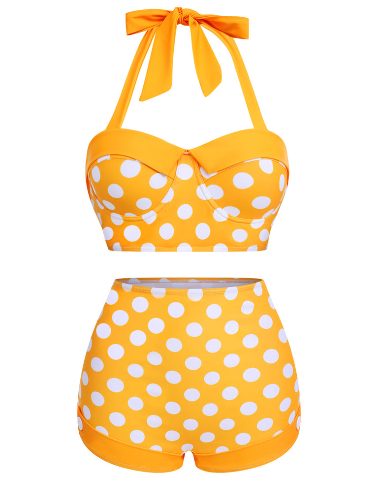 Ensemble de bikini dos nu jaune à pois