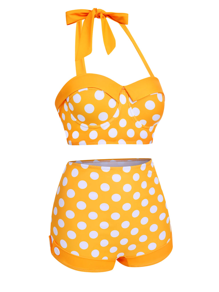 Ensemble de bikini dos nu jaune à pois