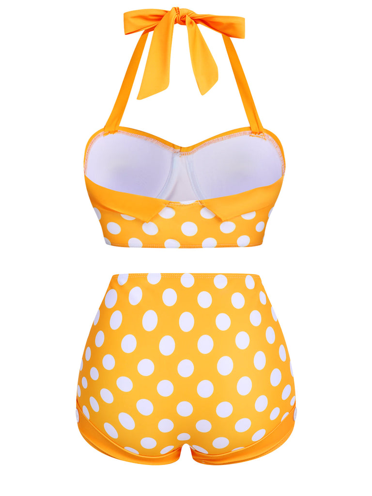 Ensemble de bikini dos nu jaune à pois