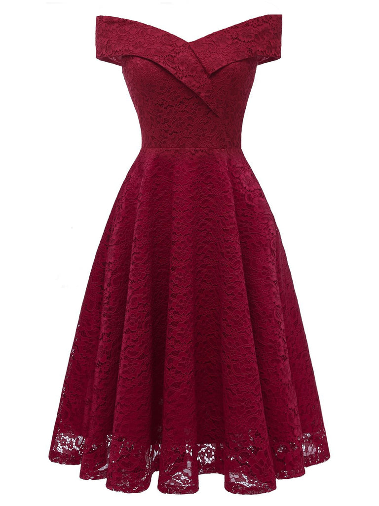 Robe Swing Vintage Année 50 Dos Nu en Dentelle Soirée Cocktail