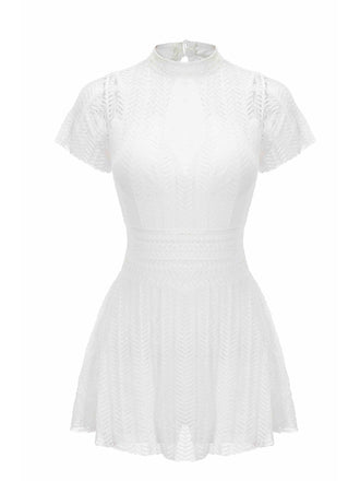 Maillot de bain manches courtes en dentelle blanc des années 1940