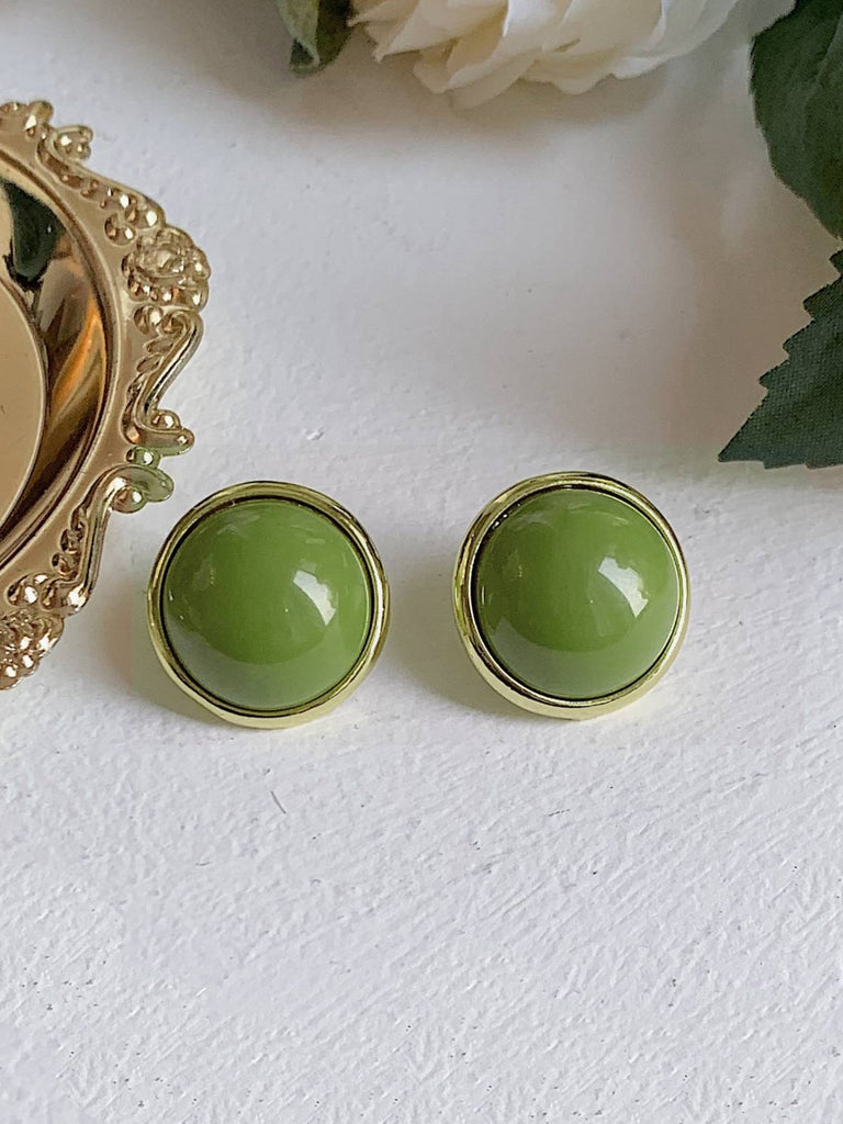 Boucles d'Oreilles Tiges Rondes Retro vert