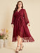 [Plus Size] Wine Red 1940s V-Neck Mesh Belted Dress