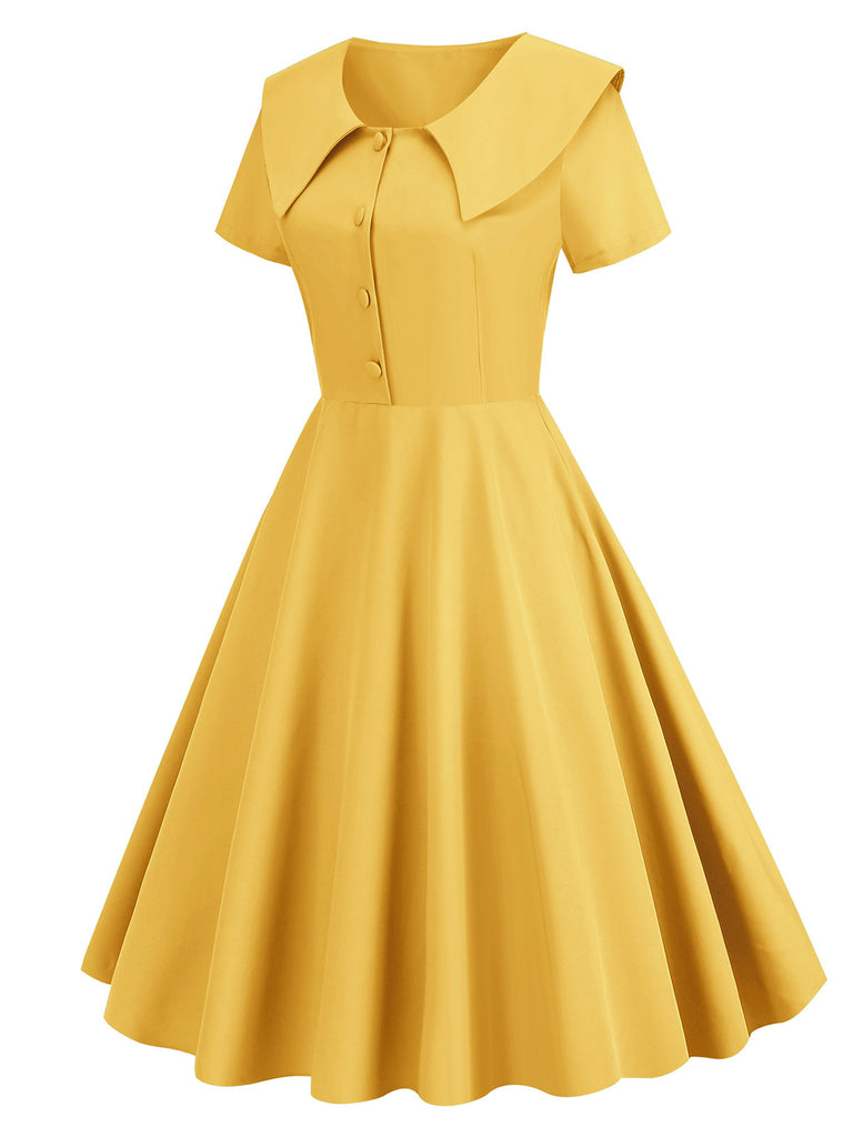 Robe trapèze à revers uni des années 1950