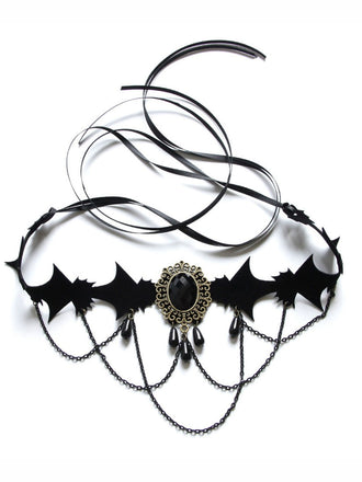 Collier noir rétro avec pierres précieuses pour Halloween
