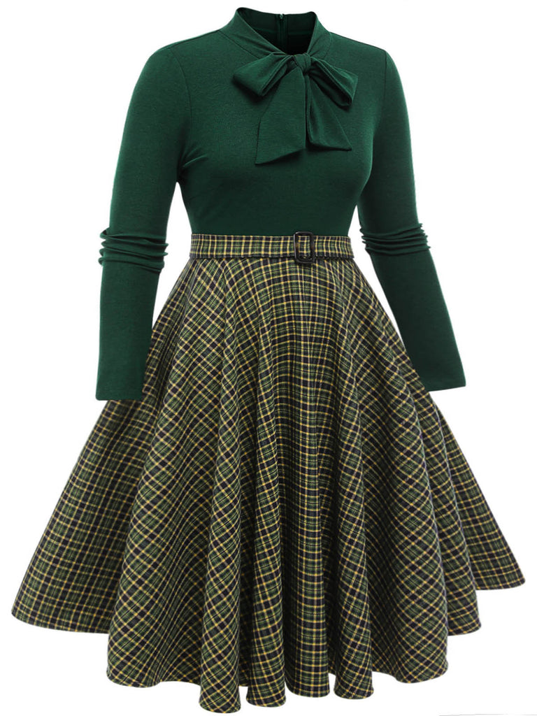 [Grande taille] Robe tricotée à carreaux vert foncé des années 1950