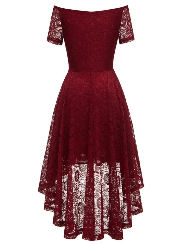 Robe en dentelle florale à épaules dénudées des années 1950