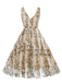 1950s Embroidered Floral V-Neck Swing Dress